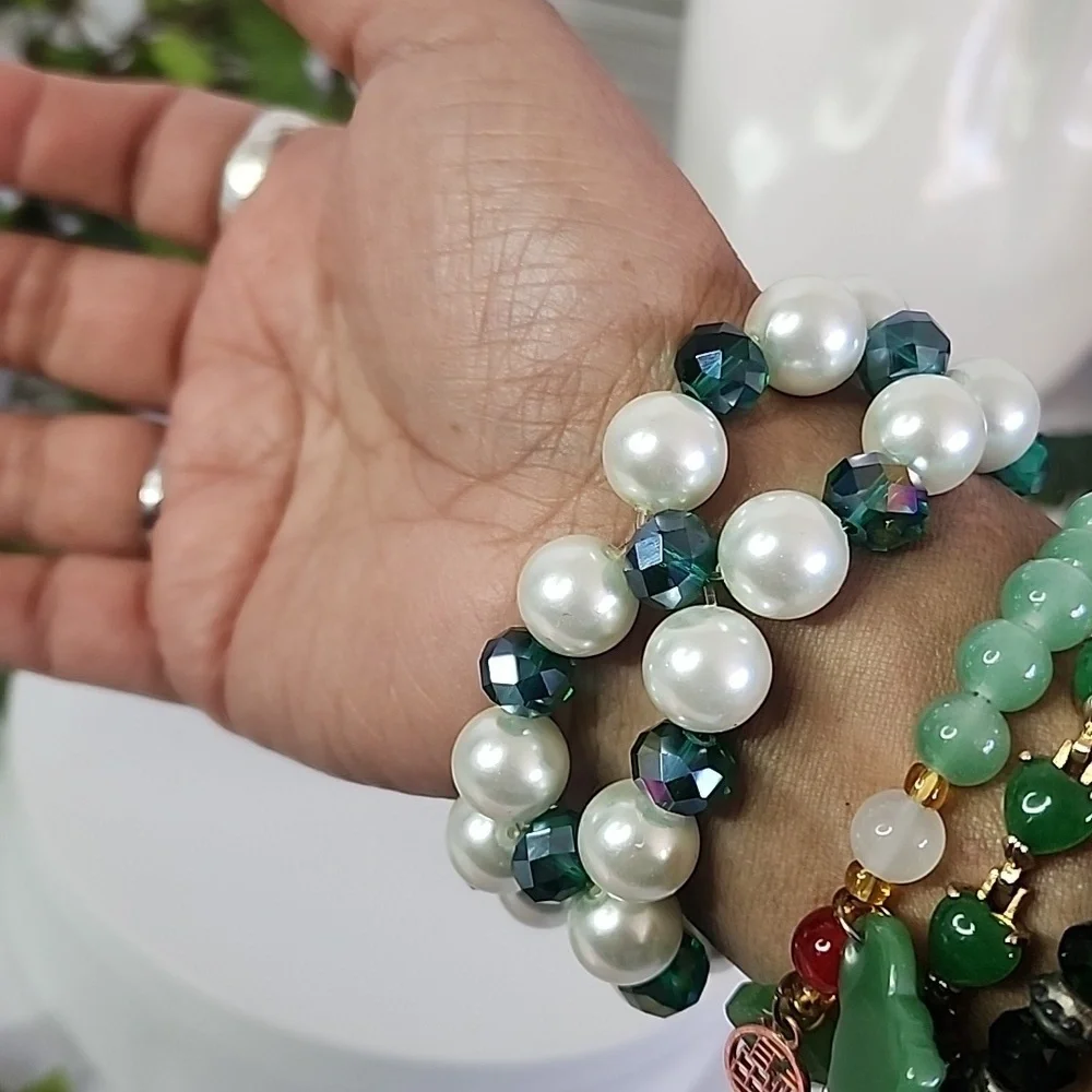 Handcrafted Glass Pearl with Green AB Crystal Beads